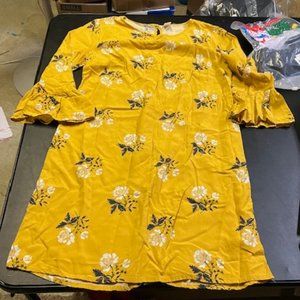 Old Navy Women's Yellow Floral Short Sleeve Crew Neck Mini Dress XS NWOT